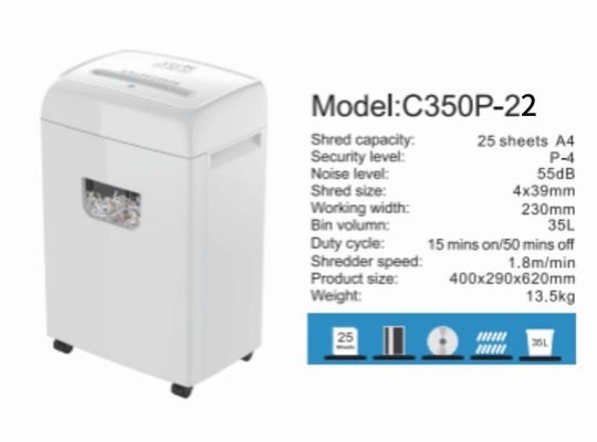Nuovo Prodotto Pesante Big Bin 35L 22 Fogli di carta Trinciatore a taglio incrociato per ufficio e case C350P-22